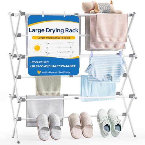 APEXCHASER Extra Large Clothes Drying Rack, Foldable & Extendable Laundry Rack with Adjustable Size...