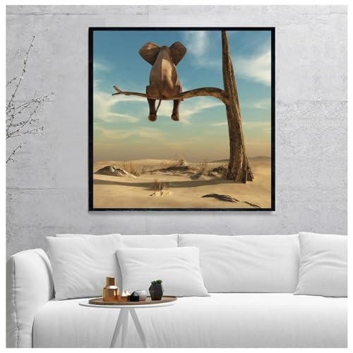 Peinture éléphant rigolo sur toile 60x60 cm, cadeau de naissance parfait
