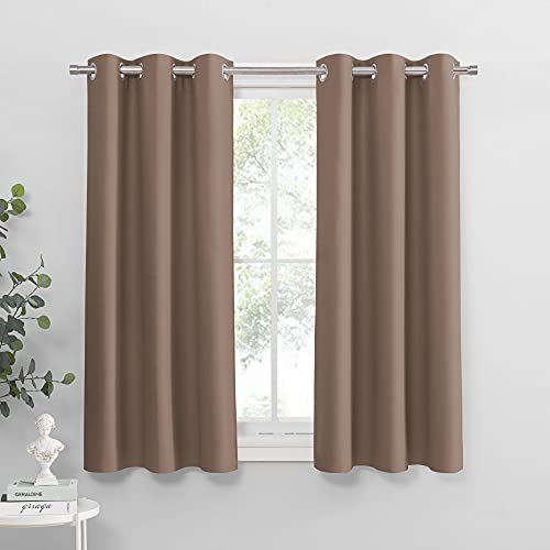 Image of PONY DANCE Basement Window Curtains - Small Window Drapes for Cafe Bedroom Room Darkening Curtain for Bathroom /Nursery /Kitchen, 42 inch Wide x 40 inch Long, 1 Pair, Chocolate Brown