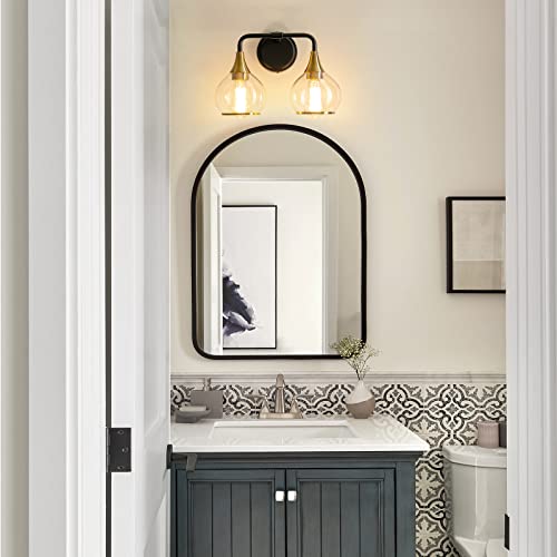 Image of Black and Gold Bathroom Light Fixtures 2-Lights Vanity Lights with Clear Glass Shade Bathroom Vanity Light 14 Inch Wall Sconces(Exclude E26 Bulb)