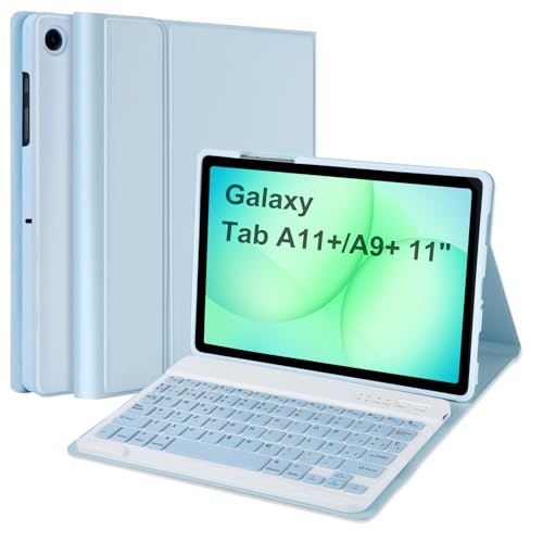 GAOJIE Funda con Teclado Compatible con Samsung Galaxy Tab A11+ 2025 & A9+ 11 Pulgadas 2023, Funda Protectora para Teclado Extraíble con Portalápices(Azul Claro)