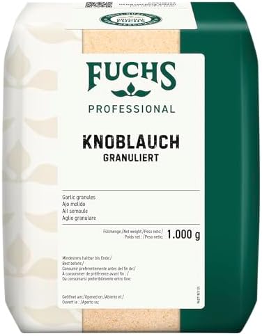 Fuchs Professional - Knoblauch granuliert | 1 kg im großen Beutel | Knoblauchpulver zum Würzen von Fleisch-, Gemüse- und Fischgerichten | Für Großverbraucher und Gastronomie