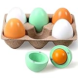 StillCool Wooden Toys for 3 Year Old, Pretend Play Food Set for Kids Play Kitchen, 6 Cuttable Toy Eggs Idea for Boy Girl Easter Birthday Gift
