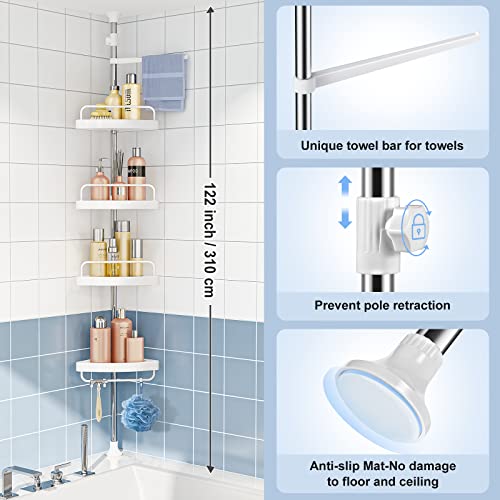 Corner Shower Caddy Tension Pole: Rust Proof 4Tier Shampoo Storage Organizer For Inside Shower - Telescoping Rod Shower Rack For Bathroom And Bathtub - Restroom Floor Standing Bath Rack Holder #TOP5