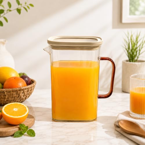 Image of WRINGO 1500ML Square Water Jug with Lid, Glass Juice Pitcher for Refrigerator, Kitchen & Dining, Serving Jug for Water, Juice & Beverages, Pack of 1