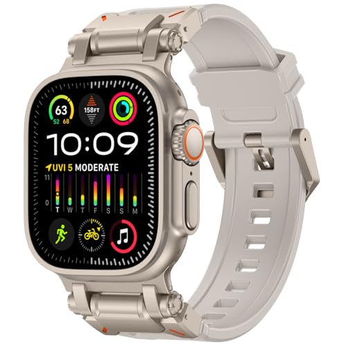 Fullife 49mm 46mm 45mm 44mm 42mm(Series 3 2 1) Compatible with Apple Watch Silicone Straps,Sport Strap Replacement Band for iWatch Ultra 3 2 1,Series 11/10/9/8/7/6/5/4/3/2/1/SE,Starlight/Titanium - Image 2