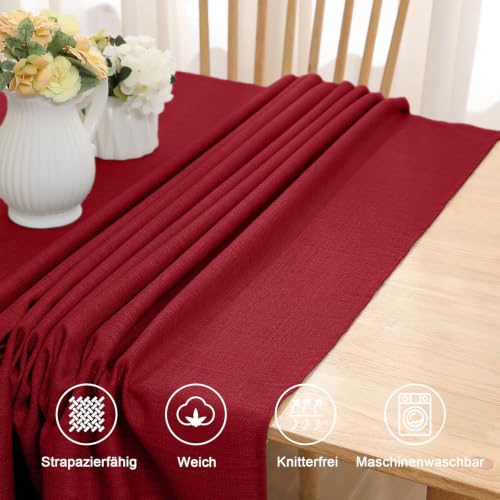 Smiry Leinenoptik Tischdecke Eckig 140 x 100 cm Rot – Ansicht 5