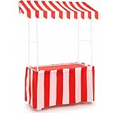 Colingmill Carnival Tablet Tent Kit Circus Party Decoration Include Tabletop Hut, Tent Canopy, Stripe Table Skirts, Tablecloth for Carnival Party Supplies Decorations(Red and White)