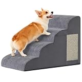 Dog Stairs for Small Dogs, 4-Step Dog Ramp for Bed 19.7' H, Dogs Steps for Bed, Couch, Pet Stairs with Non-Slip Bottom Design, Cat Scratching, High Density Foam Portable Pet Steps, Indoor, Grey