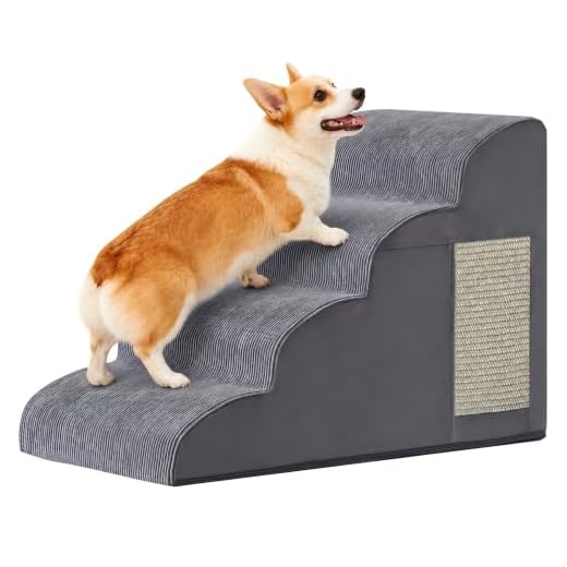 Ahpmeoa Dog Stairs for Small Dogs 19.7" H, Dog Ramp for Bed, 4-Step, Grey