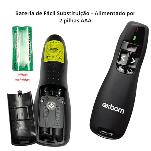 Apresentador sem Fio Com Laser Pointer Vermelho Pilha Inclusa 30m Alcance Passador Controle de Slide