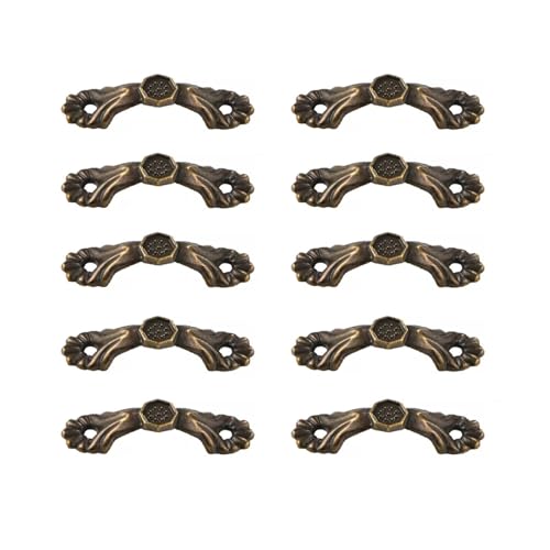 ZAANHA 10pcs Bronze Drawer Pulls 1.1 inch Hole Centers Vintage Decorative Handles Antique Floral Knobs for Furniture Wooden Case Chest