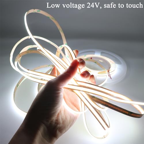 Image of LEDENET COB White LED Strip Light DC24V 5M /16.4Ft COB White LED Lights 6000K 528LEDs /M 8mm High Density CRI 90+ Dimmable LED Tape Light IP20 Cut Anywhere for Bedroom(No Adapter and Controller)