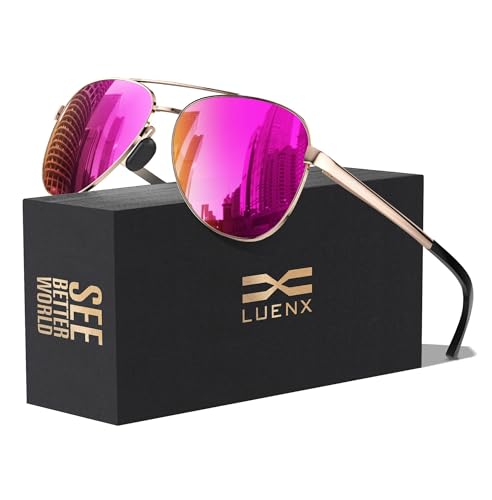 Image of LUENX Aviator Sunglasses for Women Men Polarized Lens Trendy Sun Glasses - UV 400 Protection 60MM with Accessories Driving