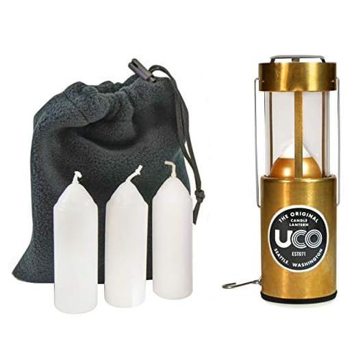 UCO Original Candle Lantern Value Pack with 3 Candles and Storage Bag, Brass