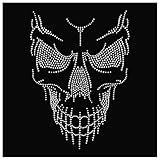 Strasselse Strassmotiv Skull Face - Bügelbild Strass groß - Glitzerbügelbild Totenkopf für T-Shirt Pullover etc. - Strass-Applikation zum Aufbügeln - Größe 20 x 26,5 cm (Crystal)