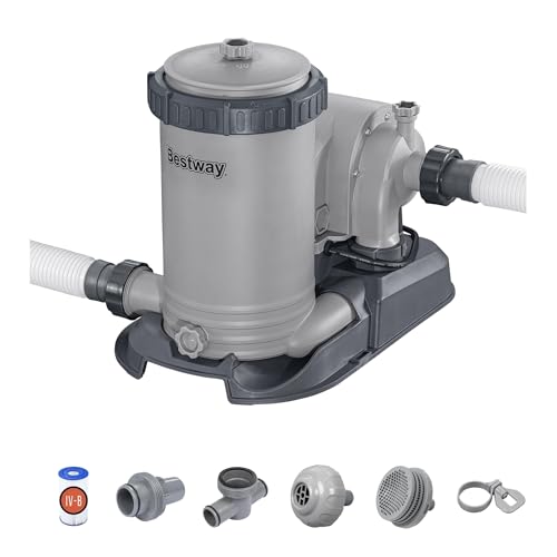 Bestway 58392E Flowclear 2500 GPH Water Filter Pump for Above-Ground Swimming Pools with Customizable Timer and Set of Adapters