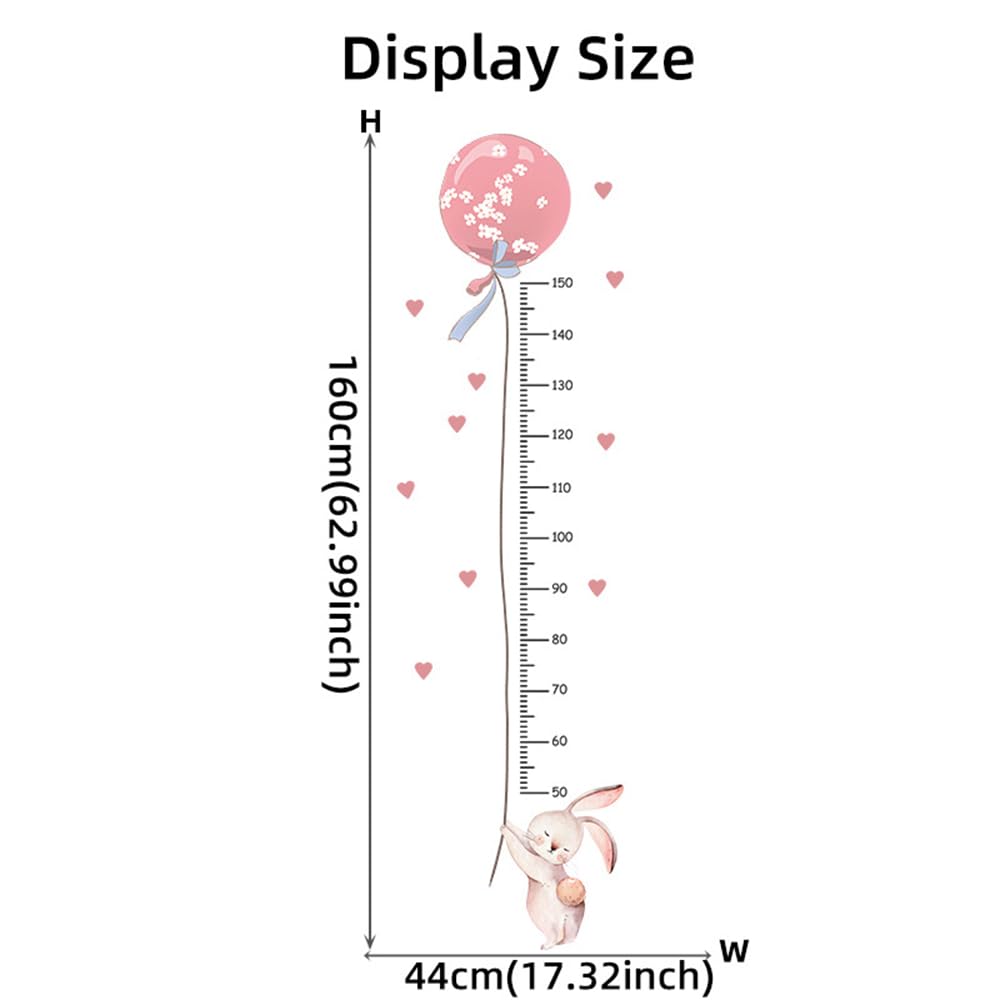 Stickers mesure de la hauteur pour fille Rose Tableau mural de hauteur Stickers muraux décoratifs pour enfants Planche de croissance du bébé Graphique de croissance enfant Vinyle Mesureur Lapin
