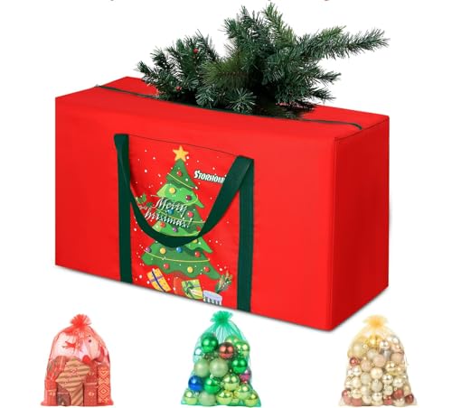 Christmas Tree Storage Bag 4FT 5FT 600d Oxford Fabric Small Christmas Tree Bag 3FT for Ornament Storage 100 X 45 X 28cm with 3 Christmas Decoration Storage Bag 30X40cm