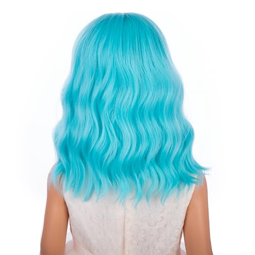 Image of PATTNIUM Teal Blue Wig for Kids Girls Short Blue Wavy Curly Wigs Child Bob Side Part Wig Synthetic Cosplay Party Halloween Wigs