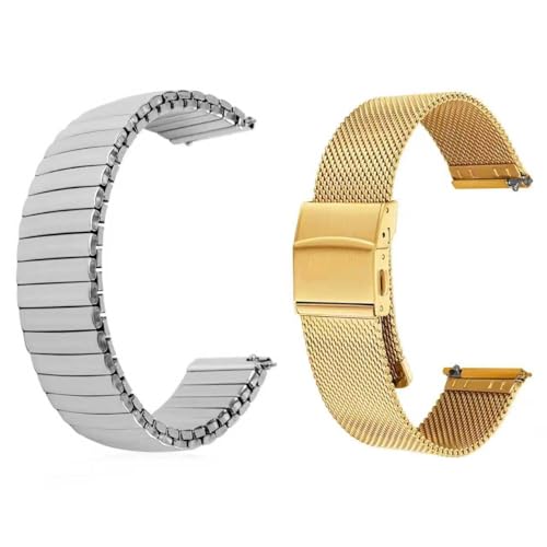 Correa de reloj de acero inoxidable 18mm Hearkent unisex con malla ajustable y banda elástica