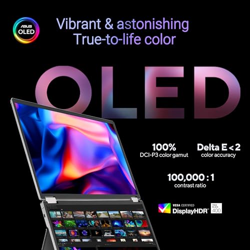 Image of ASUS ZenScreen Duo OLED 360 Foldable Portable Monitor (MQ149CD) - Dual 14-inch, 16:10, 1920x1200, DisplayHDR400 True Black, 100% DCI-P3, Delta<2, Dual USB-C, Mini-HDMI, Kickstand, 3 yr Warranty