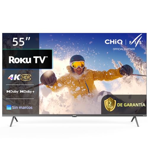 La Mejor Selección de pantalla atvio 55 pulgadas 4k - los más vendidos. 42 CHiQ Television 55U721XR ROKU Pantalla 55 Pulgadas Smart TV 4K HDR con WiFi, Aplicación Móvil, Audio Dolby, Diseño Ultra Delgado Sin Marco Metálico, Compatible con Apple...
