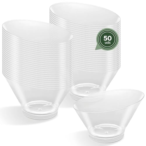 Horeca Collection - 50 Uds Bol Redondo Grande Asimétrico Transparente 250 cc - 10,6 x 6 cm - Vasitos Aperitivos Plastico - Vasitos para Postres - Catering - Cuencos - Vasos - Finger Food