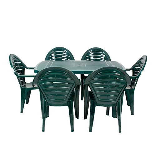 CREVICOSTA QUALITY MARK MARCAS DE CALIDAD - Conjunto Mesa Viana Rectangular + 6 sillas Ofir de Resina (Verde)