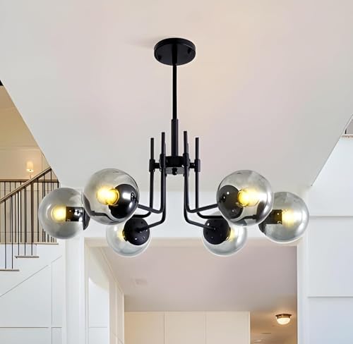 Image of Wall Lamp Chandelier Pendant Light, Home Decor for Bedroom, Living Room, Hallway, Cafe, Hotel, Restaurant (6 Light Black Hanging LAMP with LED Bulb Pack of 1)