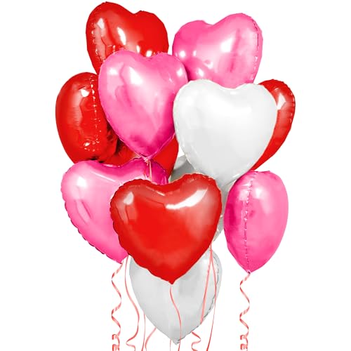 Image of KatchOn, Large Heart Balloons Decorations - 18 Inch Pack of 12 | Pink and Red Heart Shaped Balloons, Valentines Day Decorations | Happy Anniversary Decorations | Valentines Decor