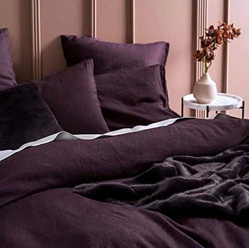 Dark Purple Duvet Cover Linen Duvet Cover Soft Duvet Cover Cover Set Washed Linen Duvet Duvet King Bedding -Comforter Cover Set Toddler Bedding Sets (Queen 90X90)