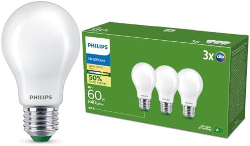 Philips Ultra-Efficient Matt LED Bulb (pack of 3), E27, 4W Equiva...