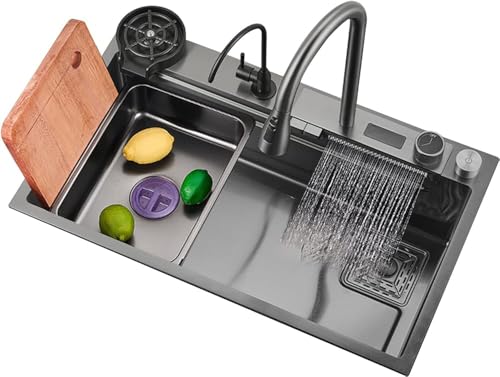 Évier de cuisine simple anti-éclaboussures avec douchette cascade et bac acier - 2