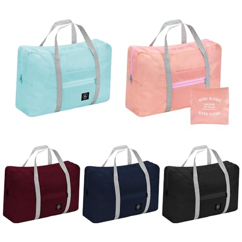 5PCS Foldable Travel Duffel Bag for Travel，Lightweight Tote Carry on Luggage Bag Spirit Airlines Personal item Sports Travel Bag for Women and Men Holiday, Shopping, Weekends, Outing, Sports