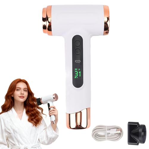 Hair Dryer Cordless Travel Hairdryer for Women 3 Speeds & 3 Heat Portable Rechargeable Blow Dryer with Digital Screen USB Charging for Travel Dorm Outdoor Home Salon Camping(White)
