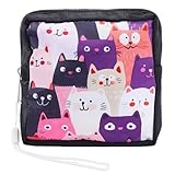 PRESSINART Katze Periodentasche Hygienebeutel Süßes Katzenmuster Sanitary Pad Tasche Tragbar Wasserdicht Damenprodukte Reiseaufbewahrung Organizer Erstes Perioden Geschenk für Frauen Damen Tägliche