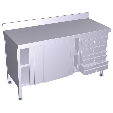 175-x – Tavolo Quadro C/ptas. corred. e 4 cassetti 2000 x 500 x 850 mm – 074476