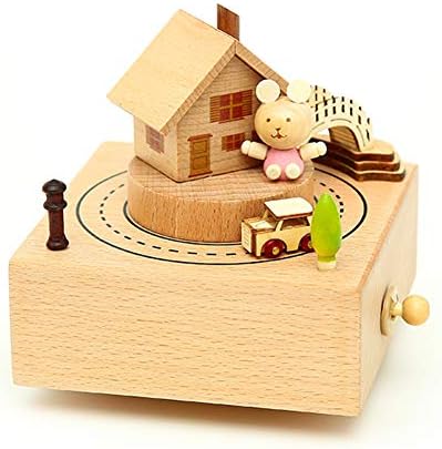 SAIrch Wooden Music Box,Clockwork Drive Christmas Rotating Musical Box,Present for Lover Friends and Children-Plays The Canon Song