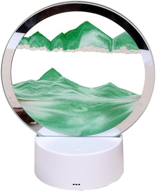 Moving Sand Art Picture Round Glass 3D Deep Sea Sandscape in Motion Display Flowing Sand Frame, Large Desktop Art Toys, Home & Office Desktop Decorations (Green, RC-Control)