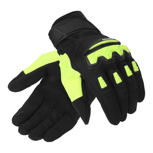 Image of Royal Enfield Urban Hustler V2 Riding Gloves 100% Polyester Air Mesh for Ventilation | TPR Knuckle Protectors | Microsuede Grip Patch | Poly Stretch Fabric for Better Flexibility NEON Green L 22CM