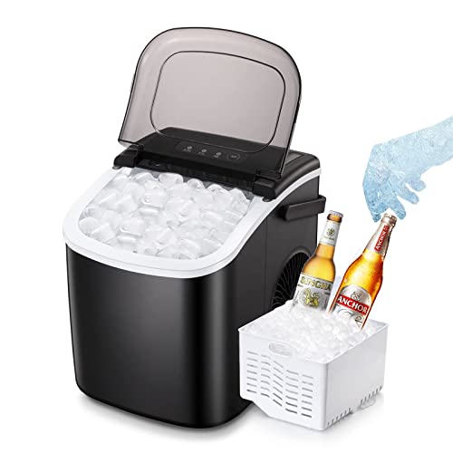 ZAFRO Ice Maker Countertop Ice Maker Machine with Handel 26Lbs/24H, 9 Ice Cubes Ready in 8 Mins,Self-Cleaning Function Portable Ice Maker with Ice Scoop and Basket for Home Kitchen Office Bar Party