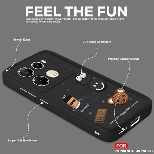 Image of AESTMO Back Case Cover for Infinix Note 40 Pro 5G | Cute Fun Cartoon 3D Ball | Coffee Silicone Case | Full Body Protection | Camera Protection Back Cover for Infinix Note 40 Pro 5G (Black)