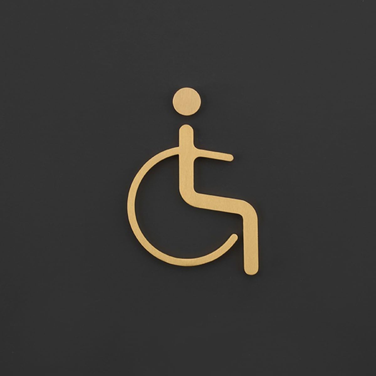 ECYC Ltd 1 Pcs Wheelchair Restroom Sign, Brass Bathroom Sign Decor Metal Toilet Symbol Handicap Signage for Offices, Businesses, and Restaurants