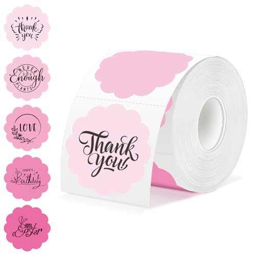 500 Labels/Roll 2.25" Flower Shaped Gradient Pink Thermal Labels, Self-Adhesive Scalloped Thermal Sticker for Logo, Bakery, Thank You, Wedding, Small Business, Assorted Colors