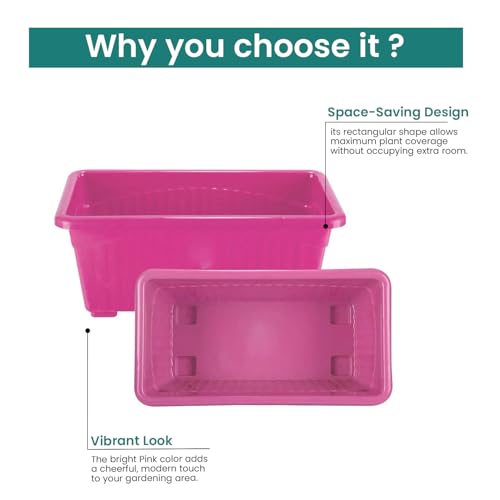 Image of Bianco Rectangular Plastic Pots for Plants, Jupiter Flower Pots for Home, Window Display, Garden (35 x 18.5 x 15 cm) (Pink) (Pack of 4)