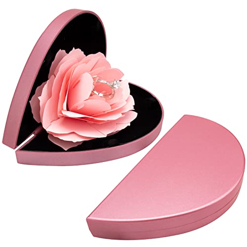Image of wonuu Engagement Ring Box,Ring Rose Box Surprise Jewelry Storage Holder for Woman as Proposal Engagement Ring Jewelry Gift Case in Valentine's Day ect. (Heart Shaped-Red)