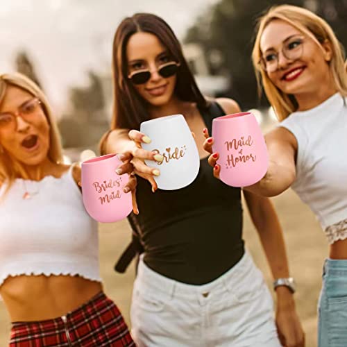 Set Of 10 Bachelorette Party Silicone Wine Cups White Bride & Pink Bridesmaid Cups, Bridesmaid Wedding Gift Party Favors #TOP6