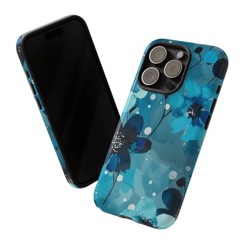 Coque iPhone 15 Pro antichoc rigide motif floral bleu