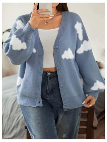 SOLY HUX Women's Plus Size Cardigan Sweater Cloud Graphic Button Down V Neck Long Sleeve Knit Loose Cardigans4